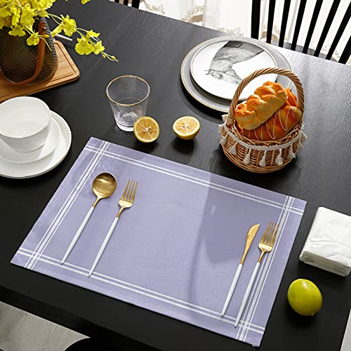 Risqiten Placemats Set Of 6, Solid Lavender Placemats For Dining Table, Pure Color Cotton And Linen Table Mats Washable For Kitchen, Party, Wedding Decor, 13 X 19 Inches #TOP3