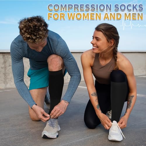 Image of 3 Pairs Knee High Graduated Compression Socks For Women and Men - Best Medical, Nursing, Travel & Flight Socks - Running & Fitness - 15-20mmHg