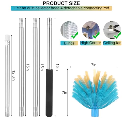 Image of Cobweb Duster with Extension Pole,Adjustable 57 inch Spider Web Brush with Pole | Medium Stiff Bristles Cobweb Duster Head ,for High Ceilings, Suitable for Ceilings, Walls, Indoor Outdoor Environments