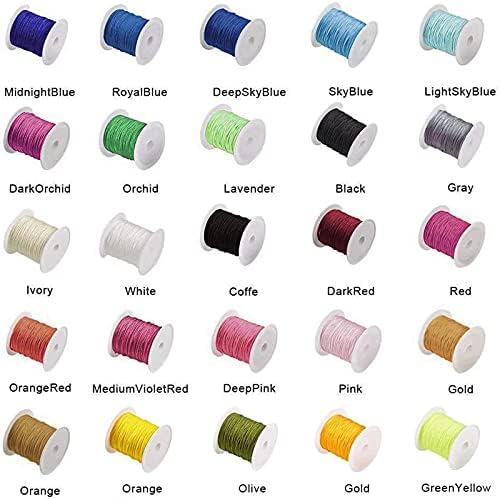 PandaHall Elite 25 Colors 0.8mm Nylon Chinese Knotting Cord Nylon Beading String Knotting Cord Crafting Macrame Thread Cord, 250m Totally