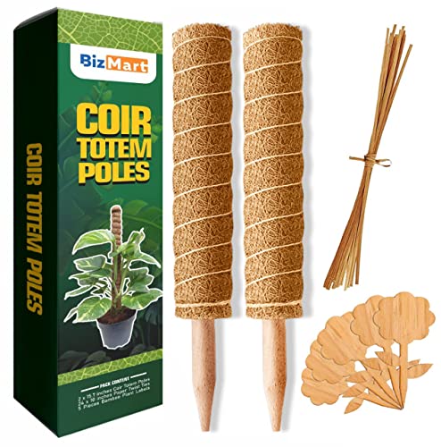 Biz Mart Presents Set Of 2 Moss Poles Extendable To 31.4 Inch With 24 Paper Twist Ties & 5 Bamboo Plant Labels For Climbing Plants - 31.4 Inch Coir Totem Plant Support Stakes For Indoor Potted Plants #TOP26