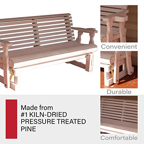 Image of Amish Casual Heavy Duty 800 Lb Roll Back Pressure Treated Porch Glider with Cupholders (4 Foot, Semi Solid White Stain)