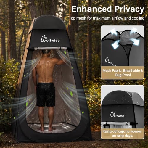 Image of WolfWise PRO Pop Up Shower Tent with Silver Coated, Floor and Rain Fly