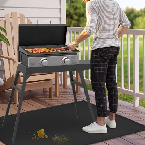 Khongoo Feuerfeste Unterlage Grill, Grillmatte für Gasgrill Bodenschutz zum Deckenschutz für Terrassen, Grillteppich Leicht zu Reinigende Grillunterlage Bodenschutzmatte für Weber Gasgrill, 60x105cm