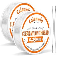 Caianwin 200m Nylonschnur 0.25mm Klarer Nylonfaden Unsichtbare Faden Reißfest Unsichtbare Faden Durchsichtige Schnur mit Perlennadel für Hängende Dekorationen, Armbänder, Schmuckherstellung