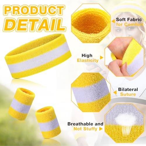 Image of Eurzom 36 Pcs Neon Sports Sweatbands Set Include 12 Striped Sweat Absorbing Headbands 24 Wristbands Athletic for Men Women Basketball Tennis Running Glow Party