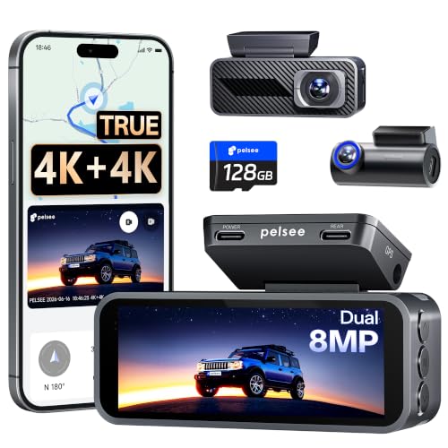Pelsee S1 Pro Dual Native 4K Front & 4K Rear Dash Cam w/ GPS & 128GB mSD - image 1