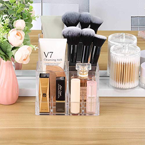 Image of Tbestmax Makeup Brush Holders, Clear Plastic 7-Compartment Vanity Cosmetic Organizer Storage