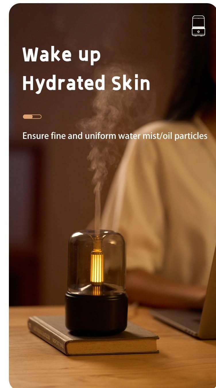 SCILLA 120ML Aroma Diffuser Flame Air Diffuser, Candlelight Humidifier, Portable Essential Oil Diffuser Noiseless Waterless Auto-Off Protection for Spa Home Yoga Office Bedroom(Black) - Image 3 thumbnail