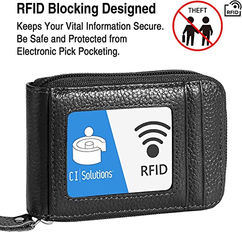 Image of VOGARD Premium Leather Slim Zipper Business /Credit Card Case Holder with Clear Photo Slot, Security Travel Wallet (Pop78-Black, Unisex)