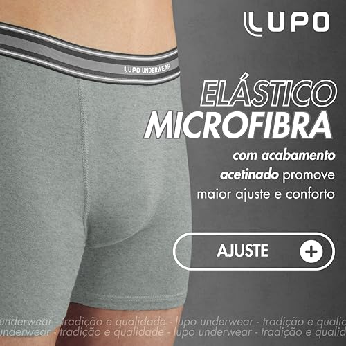 Lupo Kit 6 Cueca Boxer Algodão Hipoalergênica Elástico Microfibra Masculina Adulta, 3 Cinza/Cinza -