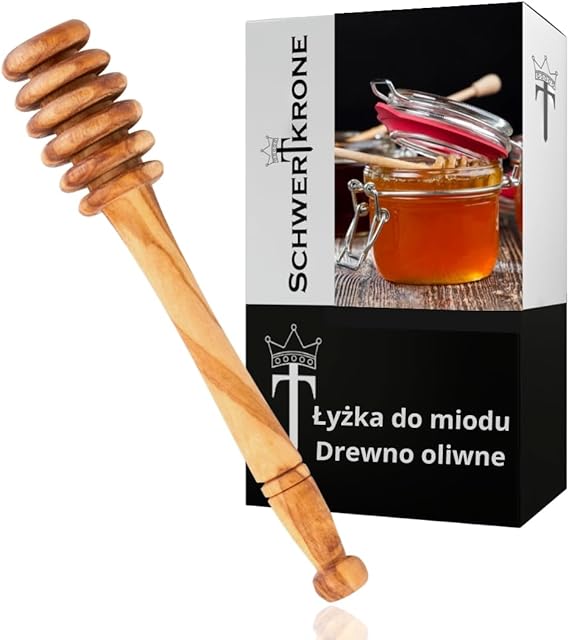 Schwertkrone Łyżka do miodu drewno oliwne 15 cm łopatka do miodu spirala miodowa drewno