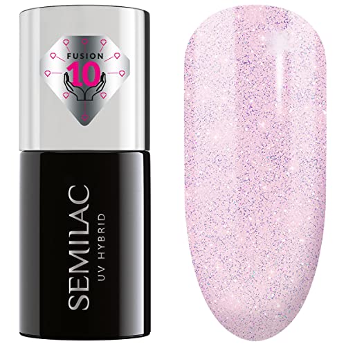 SEMILAC Extend Care Base 5in1 - Builder Gel in the Bottle - All in One Nourishing Builder Gel for Nails and Gel Polish UV Light - 806 Glitter Delicate Pink 7 ml