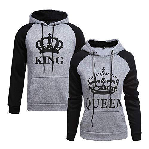 Pareja Sudaderas con Capucha Mujeres y Hombres King & Queen Corona Impresión...