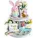 Easter Decorations, 5Pcs Easter Gnome Tiered Tray Decor, 3 Glitter Easter Wood Signs, Truck Full of Eggs, Easter Bunny Gnome Plush, Spring Easter Bead Garland,Rustic Farmhouse Spring Easter Decor