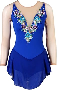 Amazon Co Jp Rikouzy 青いと肌色 長袖 フィギュアスケート衣装 子供 大人 アイススケートウェア 専用レオタード レッスン着 練習 競技 ダンスウェア スケート衣装 ブルー 子供14 ファッション