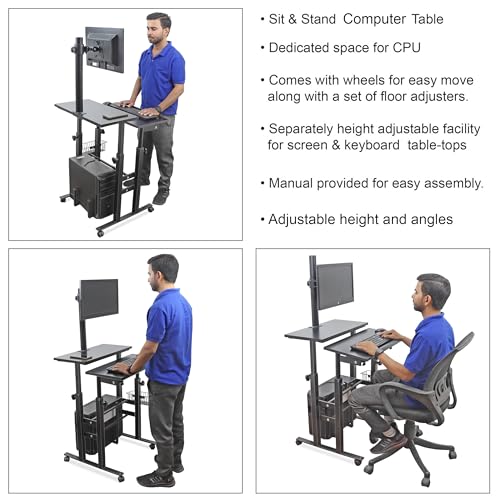Image of Isomars Computer /Laptop Table with Adjustable Height & Angles, Sit Stand Table, Computer Desktop Workstation with Fixed Monitor Mount - Useful for Using Gadgets Like Desktop, Laptop, etc. (Black)