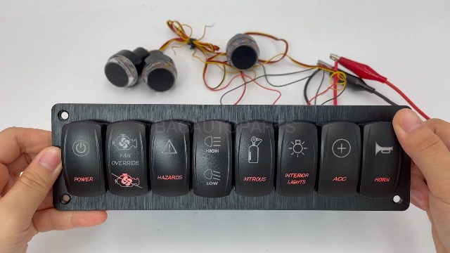 Image of 8 Gang Customize Rocker Switch Orange Led Backlit Boat Switch Panel for Car Yacht RV Camper Truck Tractor 12V 24V Waterproof IP66