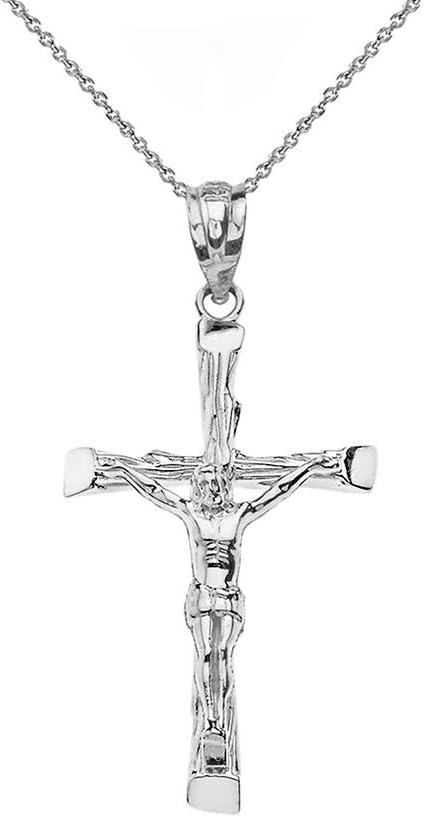 10k White Gold Jesus on the Cross Crucifix Textured Pendant Necklace