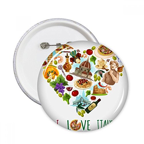 Pizza et Colisée pins Italie pour cadeau original, lot de 5 badges ronds multicolores pour veste
