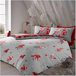 GC GAVENO CAVAILIA 100% Brushed Cotton Duvet Cover, Printed Flannelette Bedding Set, Reversible Bed Covers, Grey, Double