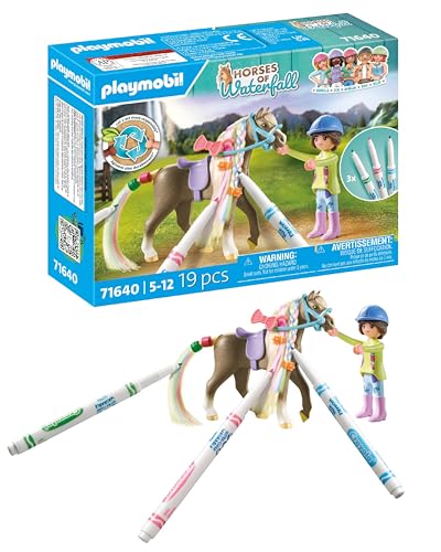PLAYMOBIL Horses of Waterfall 71640 Kreativset mit Pferd und Stiften, inklusive Einer Figur, einem Pferd und DREI Crayola Stiften, künstlerisches Spielzeug für Kinder ab 5 Jahren