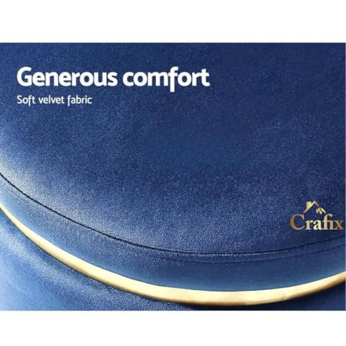 Image of Velvet Puffy Ottoman Stool, Round Footrest with Diamond Quilting and Gold Base, Grey, for Living Room, Bedroom and Dressing Area Grey (Blue)