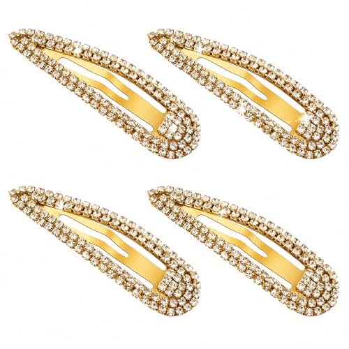 Mabor 4Pcs Pinzas de Pelo con Rhinestone Dorado, Clips de Broche de Cristal Brillante para Mujeres, Elegantes Horquillas de Metal Decorativas para Boda y Fiesta miniatura 1