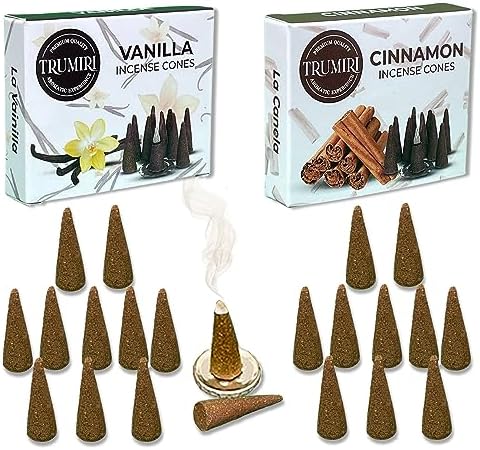 Incense Cones – Combo Pack of 20 Cone Incense – 10 Vanilla + 10 Cinnamon – Insence Cones – Incense Cones Scented – Cone Incense Scents – Insense Cones – Incent Cone