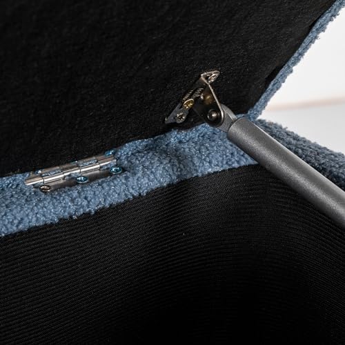 HOMCOM Puff Almacenaje, Banco Almacenaje Plegable, Capacidad de 57 L, 95x38x45 cm, Tapizado en Borreguito, Pie de Cama con Tapa Abatible y Patas de Madera, para Salón, Dormitorio, Entrada, Azul - imagen 9