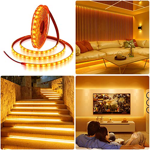 Image of ALITOVE Orange LED Strip Lights 16.4ft 5050 SMD Black PCB 5M 300 LEDs Waterproof IP65 12V DC for Home Hotels Clubs Shopping malls Cars Lighting