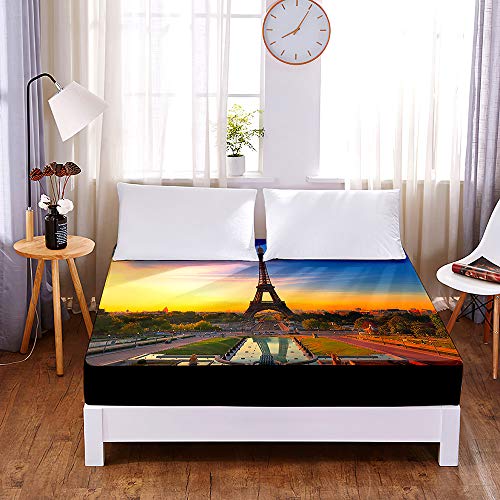 Drap housse Tour Eiffel 120x200 microfibre imprimée matelas 30cm
