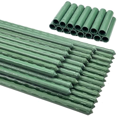 30PCS Garden Stakes 11mm x 40cm Green Plant Support Sticks with Straight Connecting Pipe Plants Growing Sticks Garden Canes Vine Support Stakes for Vegetables Plants Shrubs and Pea