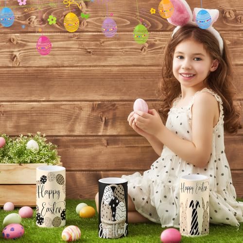 Image of Retisee 3 Pcs Black Brown Easter Flameless LED Candles Battery Operated Bunny Spring Flickering Pillar Candles with Remote Rabbit Easter Centerpiece for Bedroom Living Room Dinner Table Decoration