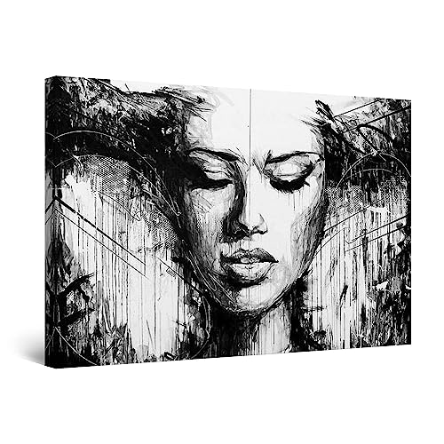 Startonight Canvas Wall Art Black and White Abstract Woman in Art, Framed Quantic Home Decor for Bedroom 24" x 36"