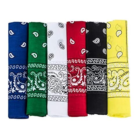 CoverYourHair Paisley Bandanas - Pack of 6-100% Cotton Double Sided Bandanas - Headwraps Cover