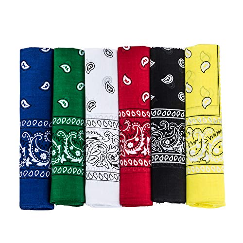 CoverYourHair Paisley Bandanas - Pack of 6-100% Cotton Double Sided Bandanas - Headwraps