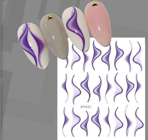 Jmeowio French Tip Nail Art Stickers Decals 3D Self-Adhesive Pegatinas Para Uñas Colorful Wave Lines Ribbons Lines Design Decoration Tools Accessories For Women Girls 6 Sheet thumb #4