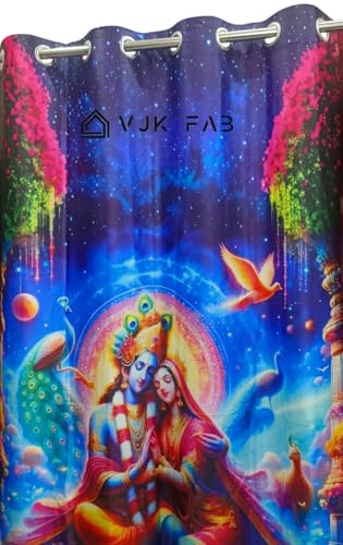 Image of Digital Printed God Curtains for Poojaroom /Temple Curtain for Home, Mandir Parde 4x7 feet Set of 1, Door Parde