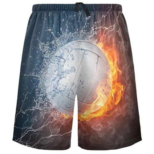 visesunny Men's Pajama Shorts Summer Volleyball Ball in Fire and Water Soft Sleep Shorts for Men Pjs Bottoms pants with Pockets XXL