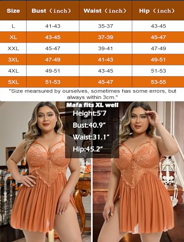 Image of Avidlove Plus Size Lingerie Lace Babydoll Womens Strap Chemise Nightgown V Neck Nighty Mesh Sleepwear Side Slit Nightdress