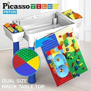 PicassoTiles Kids Activity Center Play Table & Study Desk Set Sandbox Water Tight Container Storage All-in-1 STEM Toy Kit Playset with 331pc Dual Size Building Bricks Construction Blocks Marble Run PicassoTiles Kids Activity Center Play Table Study Desk Set Sandbox Water Tight Container Storage All in 1 STEM Toy Kit Playset with 331pc Dual Size Building Bricks Construction Blocks Marble Run