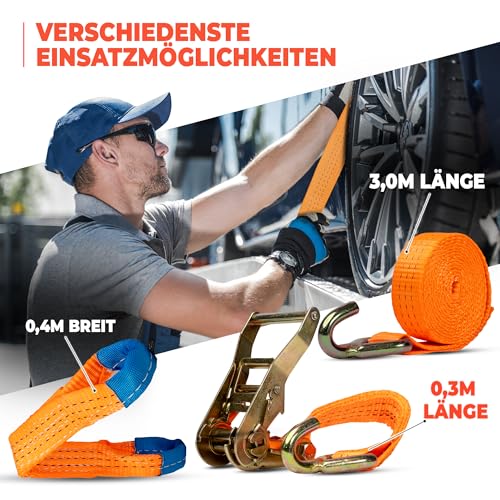 4 Stück Spanngurt für Auto Transport | 35mm | Länge 3300 mm | 3000 daN | Zurrgurt | Radsicherung | PKW | Reifengurt | Trailer | NFZ | Anhänger | 35 mm