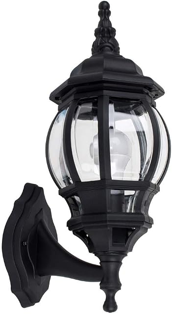 MiniSun Traditional Style IP44 Rated Black & Clear Outdoor Security Wall Light Lantern - Complete with a 4w LED Candle Bulb [3000K Warm White]