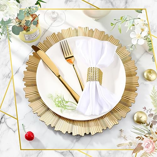 Mifoci 50 Pcs Gold Charger Plates Bulk 13 Inch Plastic Round Chargers Plates Fluted Edge Dinner Charger Plate Wedding Chargers Decorative for Table Setting Wedding Party Event Tabletop Decoration - Image 5
