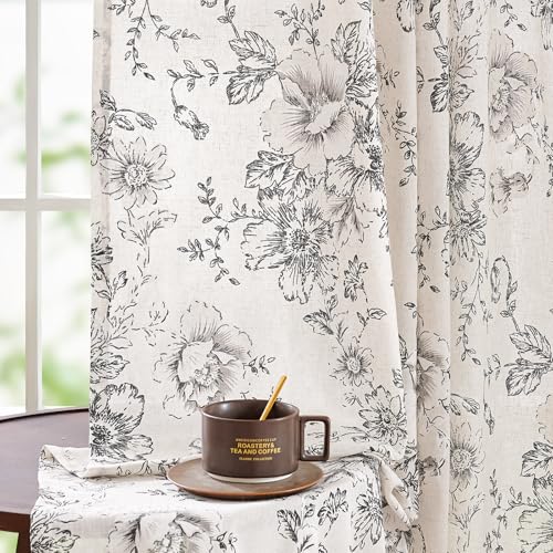 jinchan Floral Curtains for Living Room 84 Inch Length Farmhouse Printed Curtain Rod Pocket Back Tab Black Peony Flower Patterned Drapes Bedroom Window Curtains Set 2 Panels 25% Linen 75% Polyester - Image 4