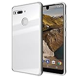 Essential Phone PH-1 Case, TUDIA [Ceramic Feel] Lightweight [GLOST] TPU Bumper Shock Absorption Cover Featuring [Tempered Glass Back Panel] for Essential Phone PH-1 (Pure White)