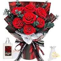 Ewige Rosen Blume Strauß mit Vase und LED Licht, 7 Rosenstrauß Konservierte Blumenstrauß Infinity Rosen Strauß Geschenke für Frau, Freundin, Mama zum Geburtstag, Valentinstag, Weihnachten