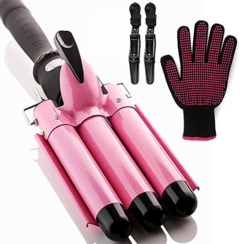 Fer à Onduler 3 Branches, Xpreen Boucleur 3 Têtes, 3 Barils Fer à Onduler, Fer à Gaufrer les Cheveux Onduleur Cheveux avec Gant Résistant à la Chaleur et Pinces à Cheveux