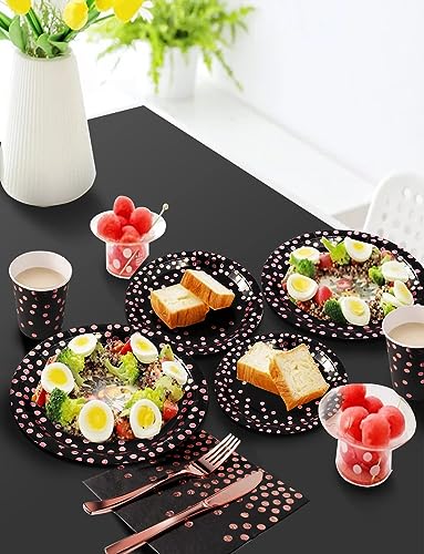 Image of Nkaiso 141Pcs Black Rose Gold Paper Plates and Napkins Party Supplies for20